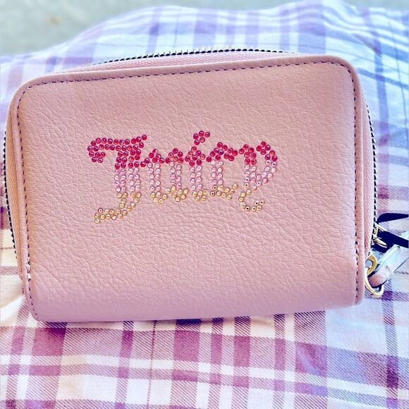 NEW Juicy Couture Pink Med Wallet OS Blush Crystal Ombré Logo Double Zip Bling - Picture 4 of 8